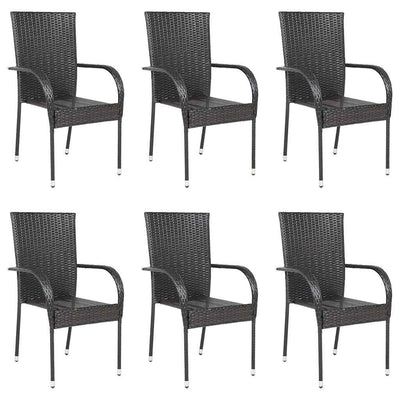Stackable Outdoor Chairs 6 pcs Poly Rattan Brown