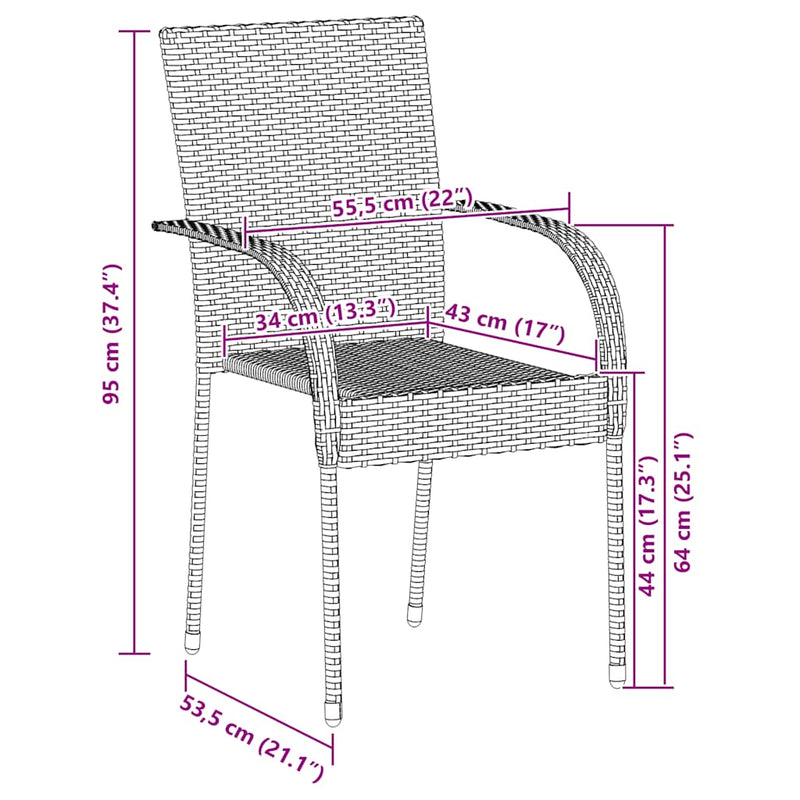 Stackable Outdoor Chairs 6 pcs Poly Rattan Brown
