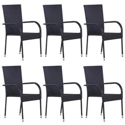 Stackable Outdoor Chairs 6 pcs Poly Rattan Black