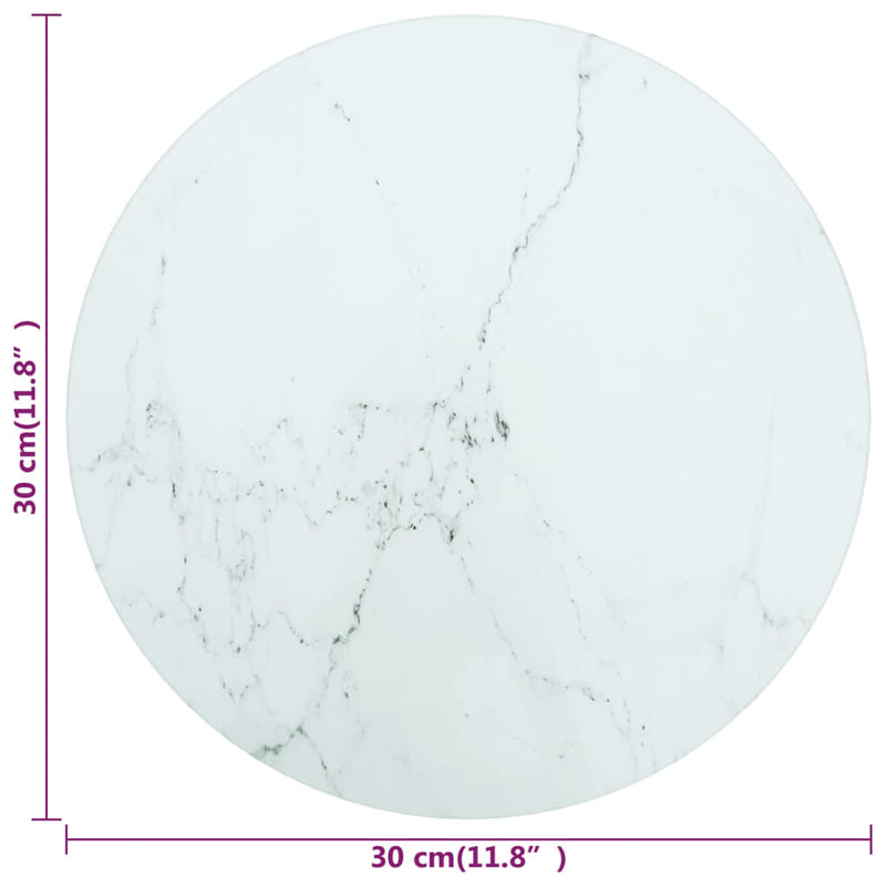 Table Top White Ø30x0.8 cm Tempered Glass with Marble Design