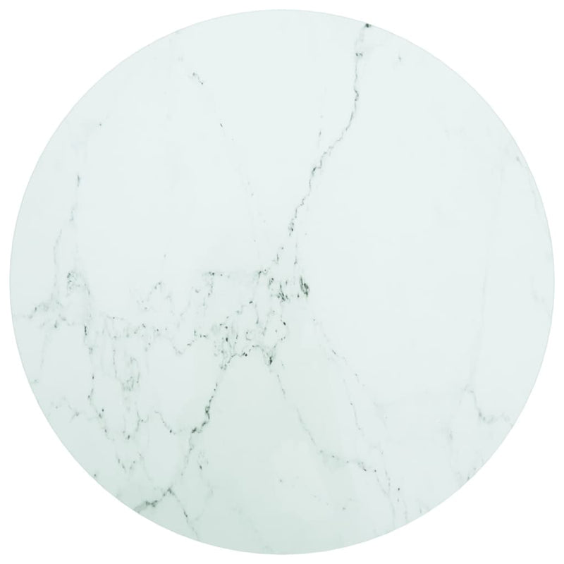 Table Top White Ø60x0.8 cm Tempered Glass with Marble Design