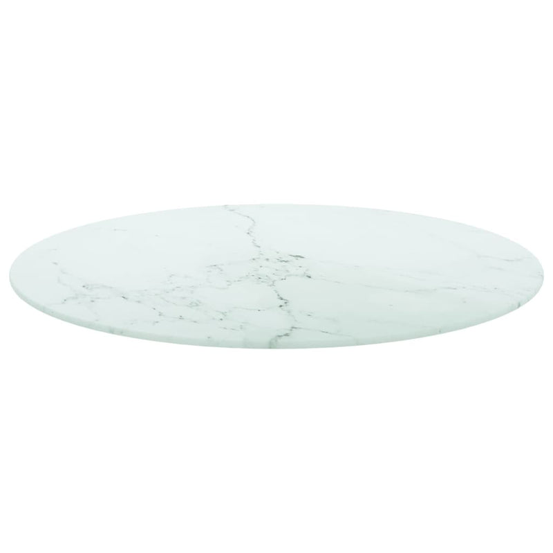 Table Top White Ø60x0.8 cm Tempered Glass with Marble Design