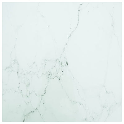 Table Top White 60x60 cm 6 mm Tempered Glass with Marble Design