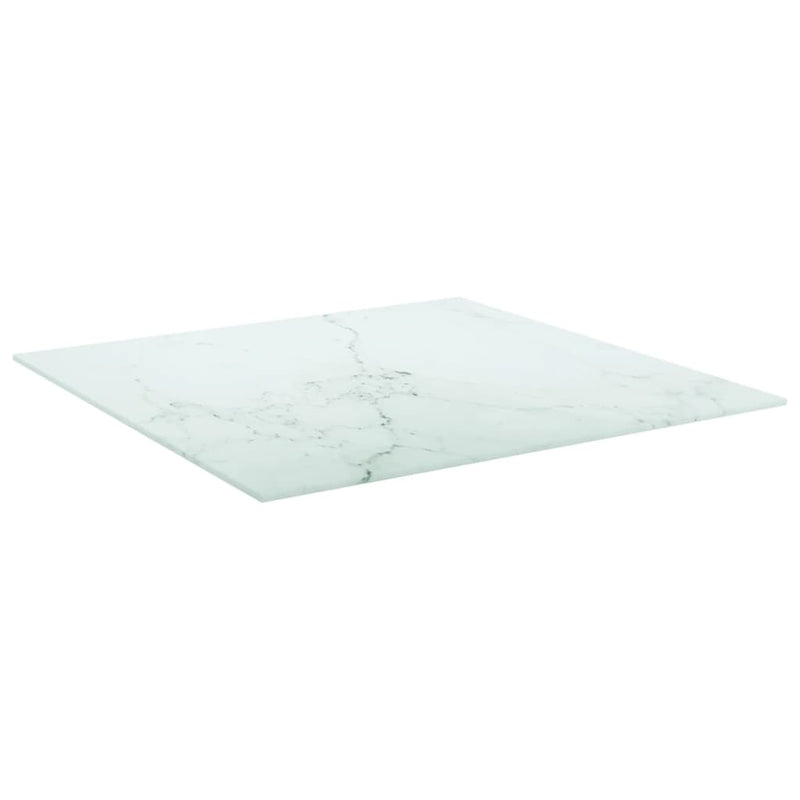 Table Top White 60x60 cm 6 mm Tempered Glass with Marble Design