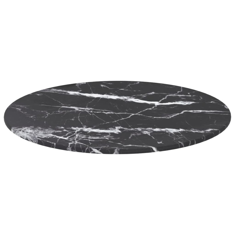 Table Top Black Ø40x0.8 cm Tempered Glass with Marble Design