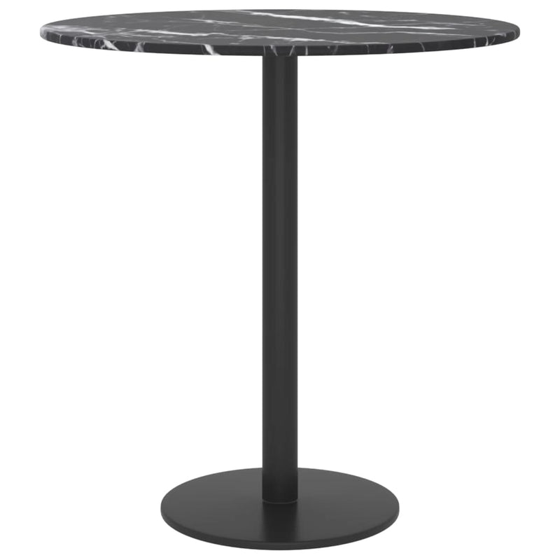 Table Top Black Ø40x0.8 cm Tempered Glass with Marble Design