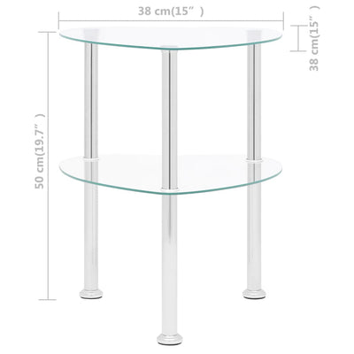 2-Tier Side Table Transparent 38x38x50 cm Tempered Glass