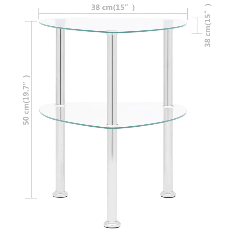 2-Tier Side Table Transparent 38x38x50 cm Tempered Glass