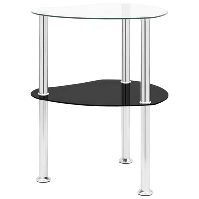 2-Tier Side Table Transparent & Black 38x38x50cm Tempered Glass