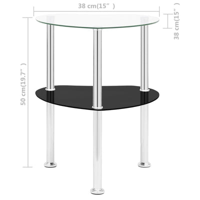 2-Tier Side Table Transparent & Black 38x38x50cm Tempered Glass