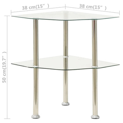 2-Tier Side Table Transparent 38x38x50 cm Tempered Glass