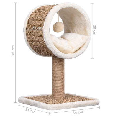 Cat Tree with Top Tunnel and Toy 56 cm Seagrass