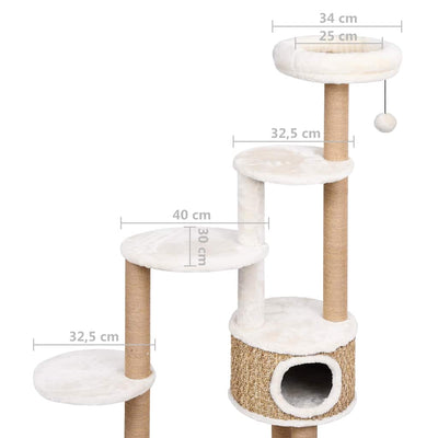 Cat Tree with Luxury Cushion and Scratching Post 148cm Seagrass