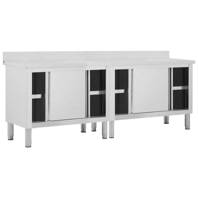 Work Tables with Sliding Doors 2pcs 240x50x(95-97)cm Stainless Steel