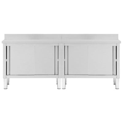 Work Tables with Sliding Doors 2pcs 240x50x(95-97)cm Stainless Steel