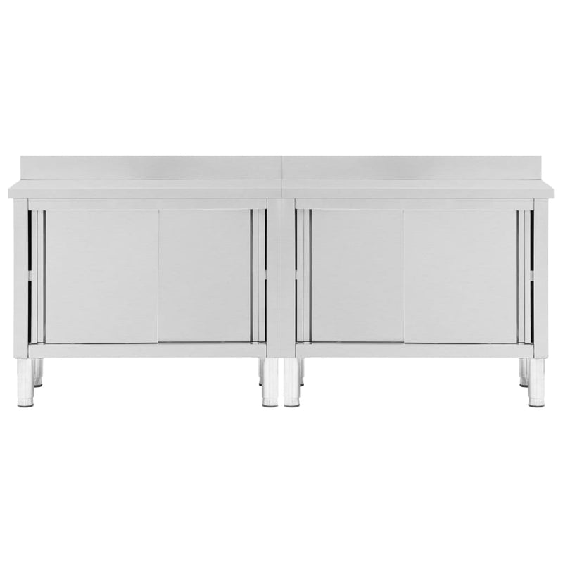 Work Tables with Sliding Doors 2pcs 240x50x(95-97)cm Stainless Steel