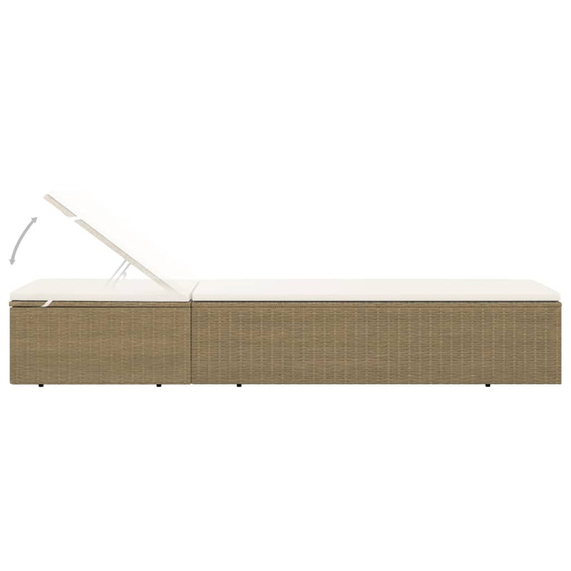 Sunlounger Poly Rattan Brown and Cream White