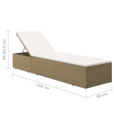 Sunlounger Poly Rattan Brown and Cream White