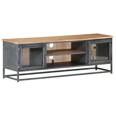 TV Cabinet Grey 120x30x40 cm Solid Acacia Wood and Steel