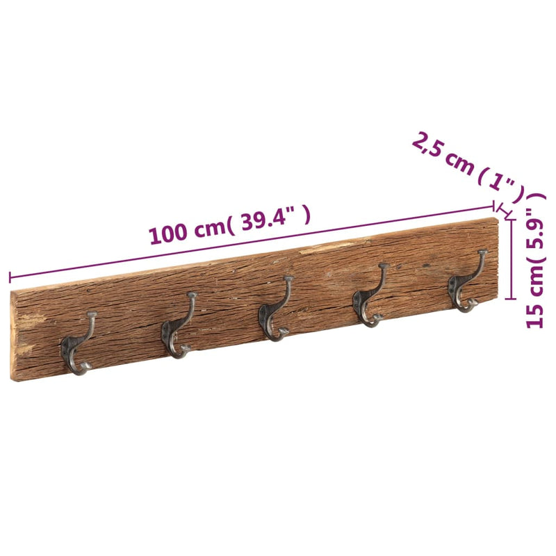 Hall Hanger with 5 Hooks 100x2.5x15 cm Solid Reclaimed Wood