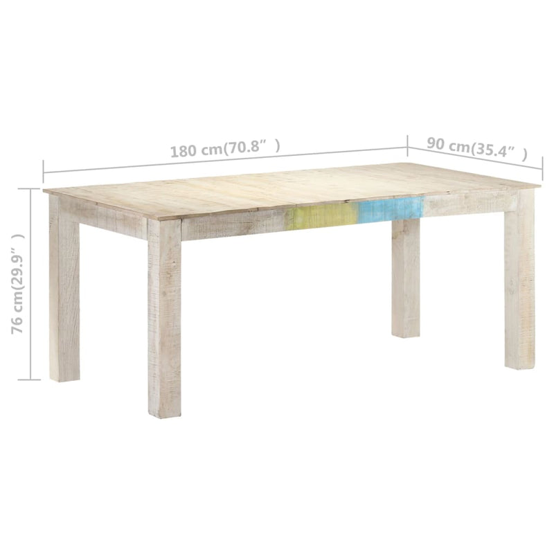 Dining Table White 180x90x76 cm Solid Mango Wood