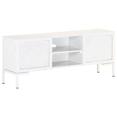 TV Cabinet White 115x30x46 cm Solid Mango Wood