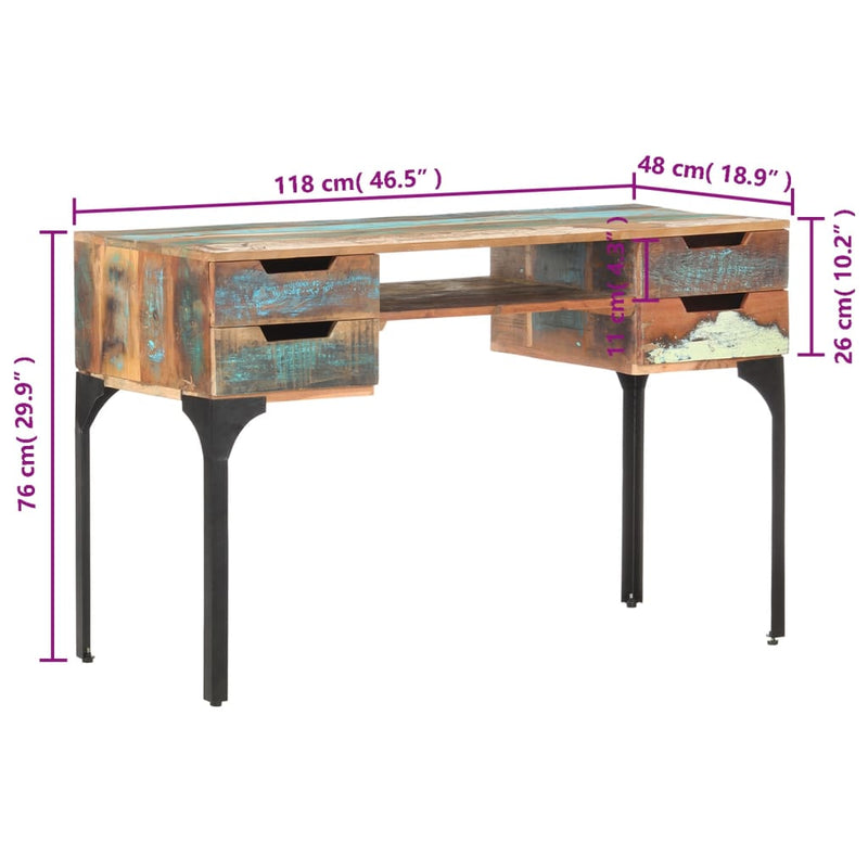 Desk 118x48x75 cm Solid Reclaimed Wood