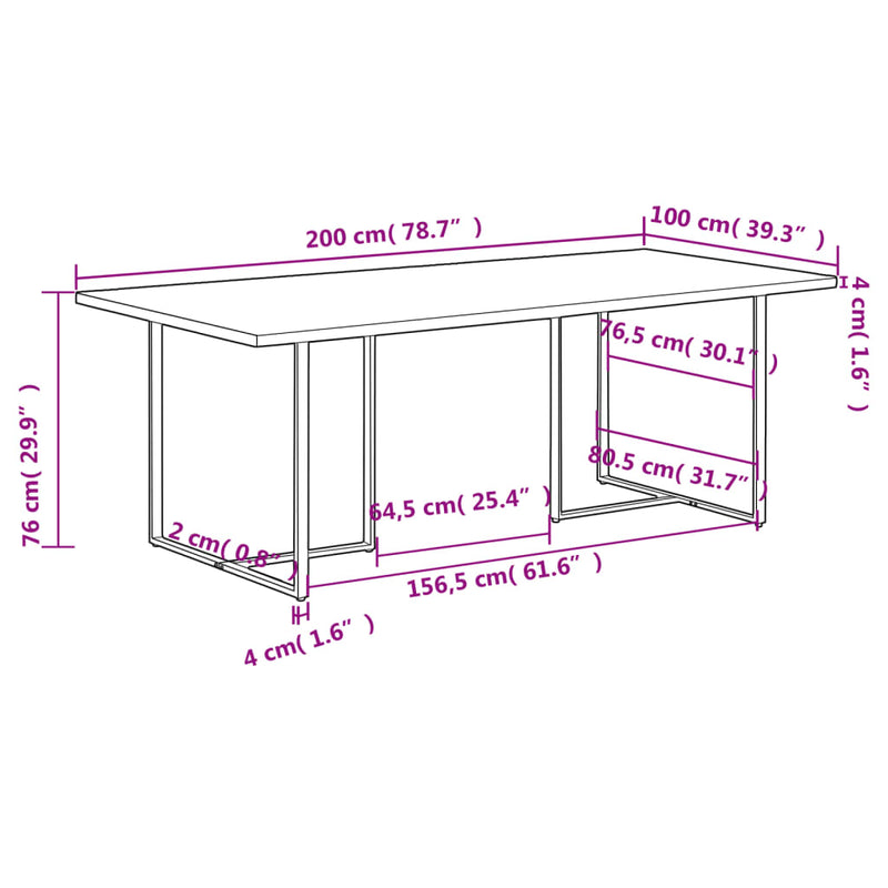 Dining Table 200 cm Rough Mango Wood