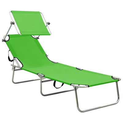 Folding Sun Lounger with Canopy Steel Apple Green