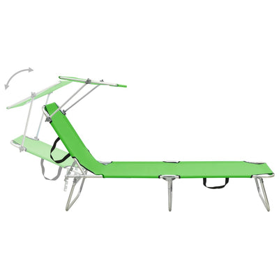 Folding Sun Lounger with Canopy Steel Apple Green