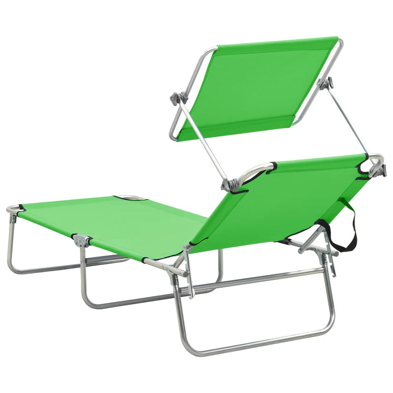 Folding Sun Lounger with Canopy Steel Apple Green