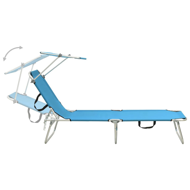 Folding Sun Lounger with Canopy Steel Turquoise and Blue