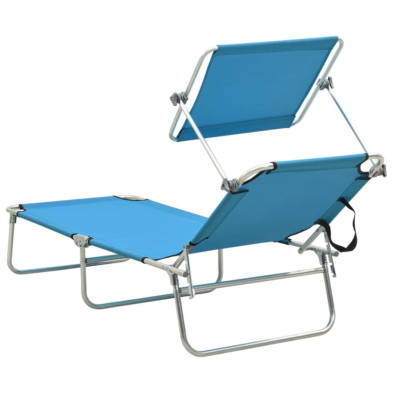 Folding Sun Lounger with Canopy Steel Turquoise and Blue