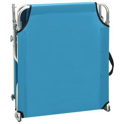 Folding Sun Lounger with Canopy Steel Turquoise and Blue