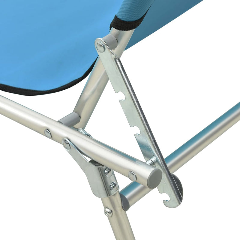 Folding Sun Lounger with Canopy Steel Turquoise and Blue