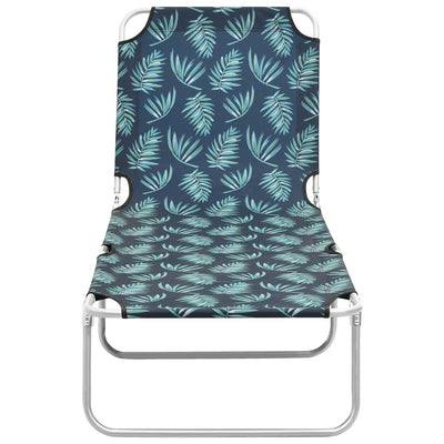 Folding Sun Lounger Steel and Fabric Leaves Print