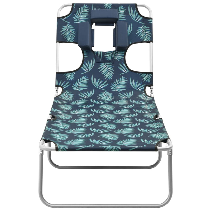 Folding Sun Lounger with Head Cushion Steel Leaves Print