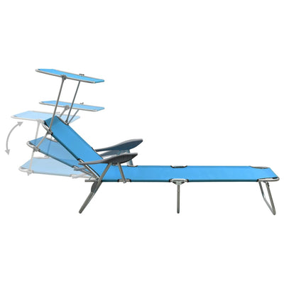 Sun Lounger with Canopy Steel Blue