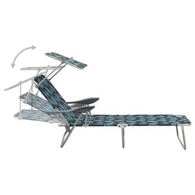 Sun Lounger with Canopy Steel Leaf Print