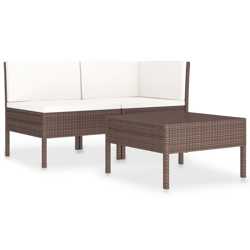 3 Piece Garden Lounge Set with Cushions Poly Rattan Brown