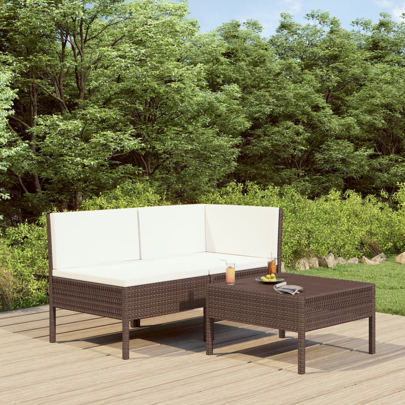 3 Piece Garden Lounge Set with Cushions Poly Rattan Brown