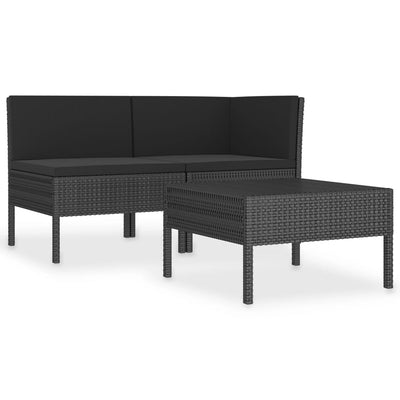 3 Piece Garden Lounge Set with Cushions Poly Rattan Black