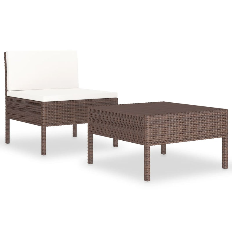 2 Piece Garden Lounge Set with Cushions Poly Rattan Brown