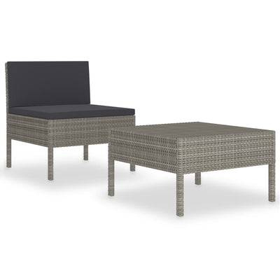 2 Piece Garden Lounge Set with Cushions Poly Rattan Grey