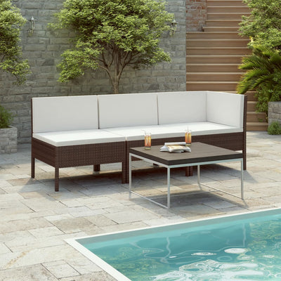 3 Piece Garden Lounge Set with Cushions Poly Rattan Brown