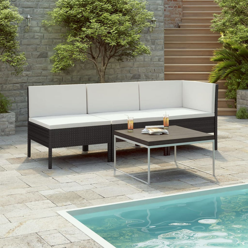 3 Piece Garden Lounge Set with Cushions Poly Rattan Black