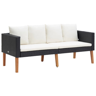 2-Seater Garden Sofa with Cushions Poly Rattan Black