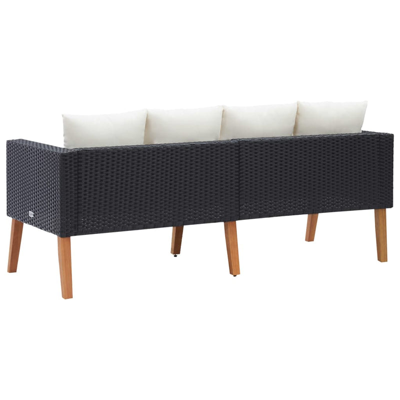 2-Seater Garden Sofa with Cushions Poly Rattan Black