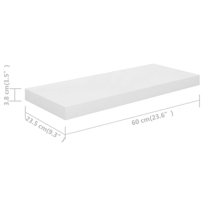 Floating Wall Shelves 2 pcs High Gloss White 60x23.5x3.8 cm MDF