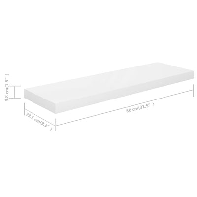 Floating Wall Shelves 2 pcs High Gloss White 80x23.5x3.8 cm MDF